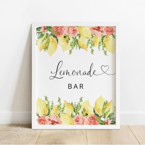 Lemonade Bar Lemon Floral Poster