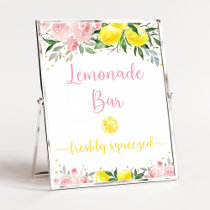 Lemonade Bar Pink Gold Floral Birthday Poster