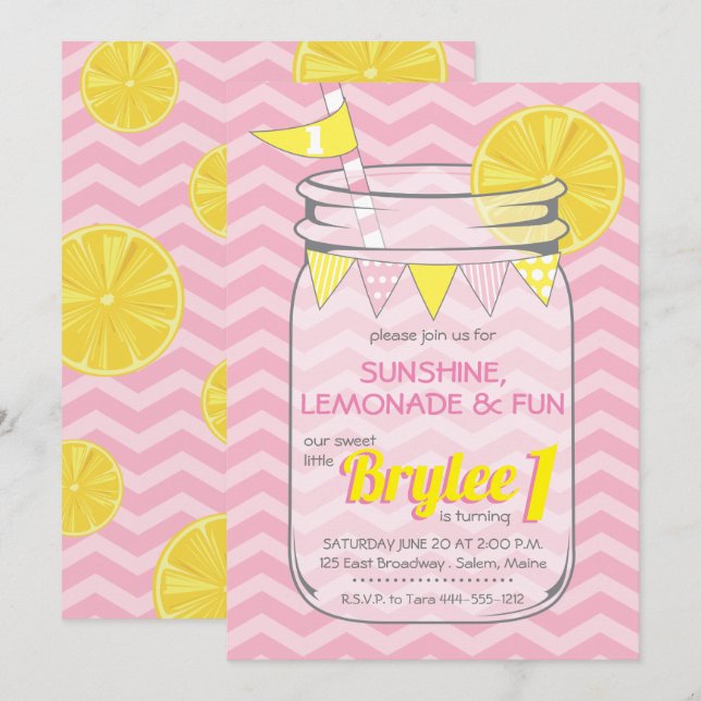 Lemonade Birthday Girl Invitation (Front/Back)