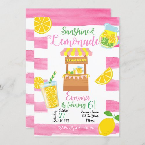 Lemonade Birthday Invitation Lemonade Invitation