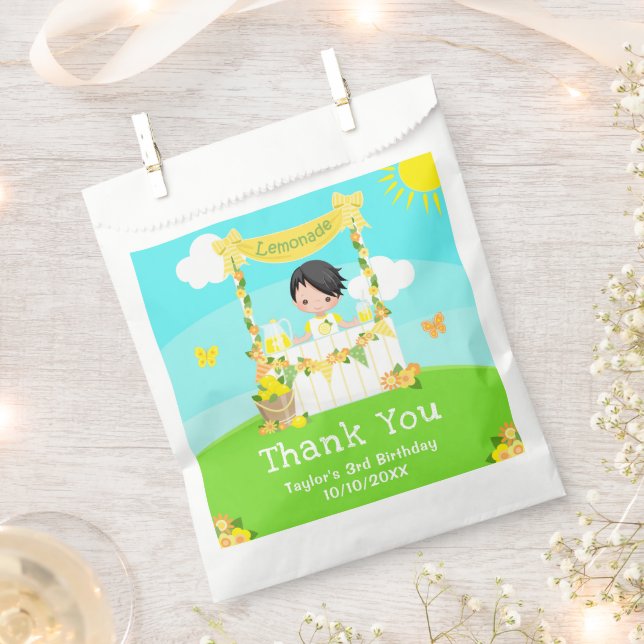 Lemonade Black Hair Boy Birthday Thank You Favor Bag (Clipped)