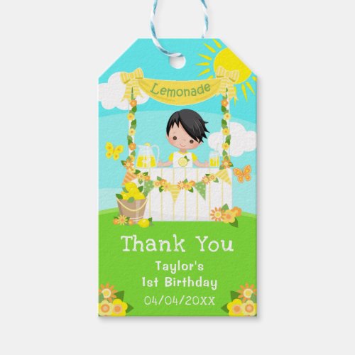 Lemonade Black Hair Boy Birthday Thank You Gift Tags