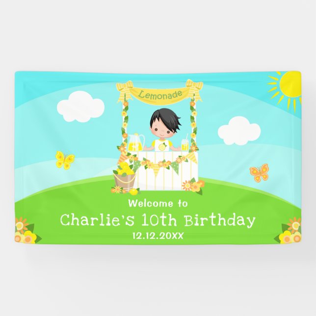 Lemonade Black Hair Boy Birthday Welcome Banner (Horizontal)