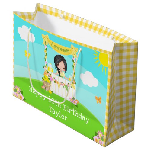 Lemonade Black Hair Girl Happy Birthday Large Gift Bag