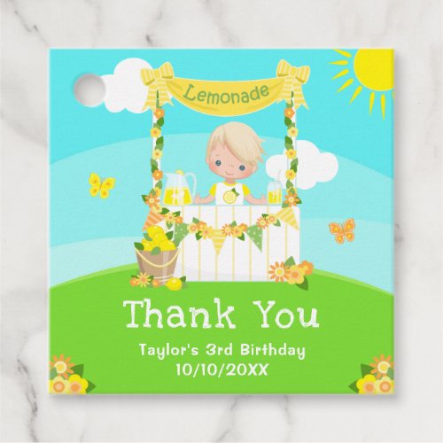 Lemonade Blonde Hair Boy Birthday Thank You Favor Tags