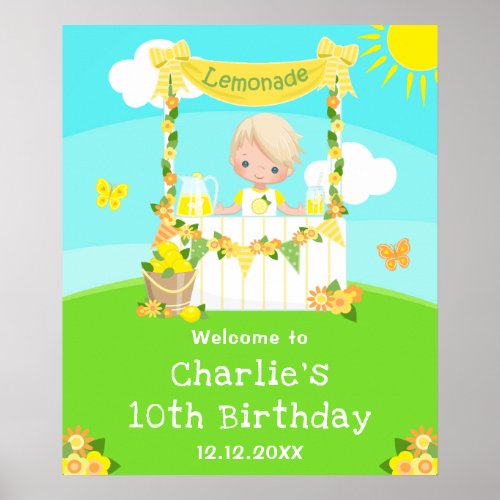 Lemonade Blonde Hair Boy Birthday Welcome Poster