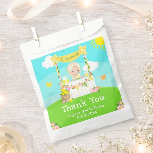 Lemonade Blonde Hair Girl Birthday Thank You Favor Bag