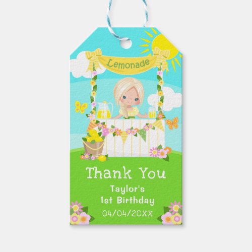 Lemonade Blonde Hair Girl Birthday Thank You Gift Tags