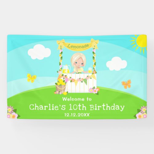 Lemonade Blonde Hair Girl Birthday Welcome Banner