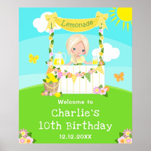 Lemonade Blonde Hair Girl Birthday Welcome Poster