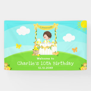 Lemonade Brown Hair Boy Birthday Welcome Banner