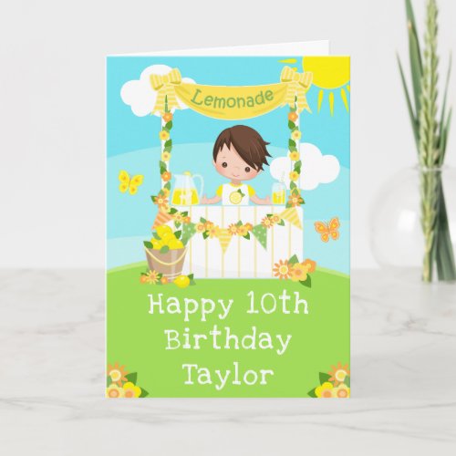 Lemonade Brown Hair Boy Happy Birthday  Card