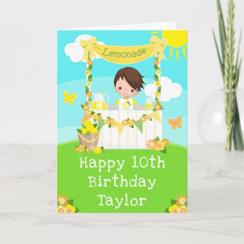 Lemonade Brown Hair Boy Happy Birthday  Card