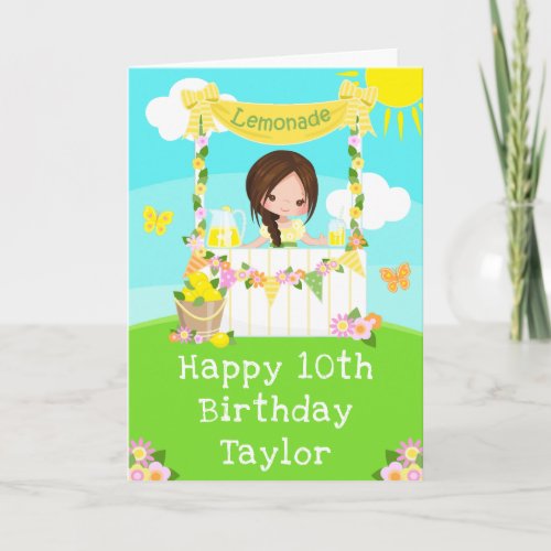 Lemonade Brown Hair Girl Happy Birthday  Card