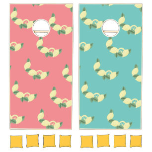 Lemonade Bunch Pattern Pink Teal Summer Cornhole Set