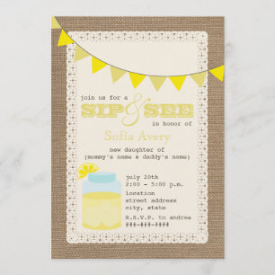 Lemonade Burlap Inspired Sip And See Invitation