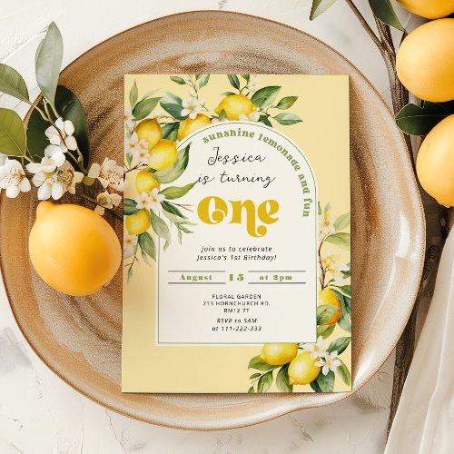 Lemonade citrus 1st birthday lemon invitation