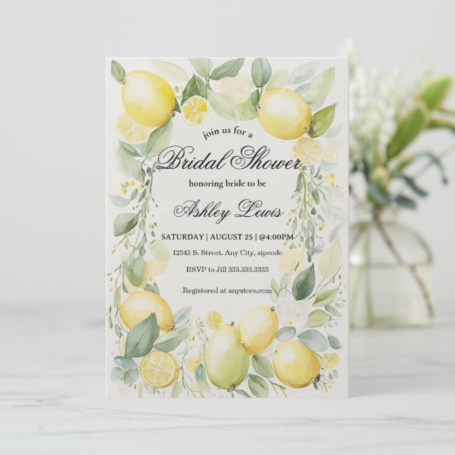 Lemonade Citrus bridal shower invitation (Standing Front)