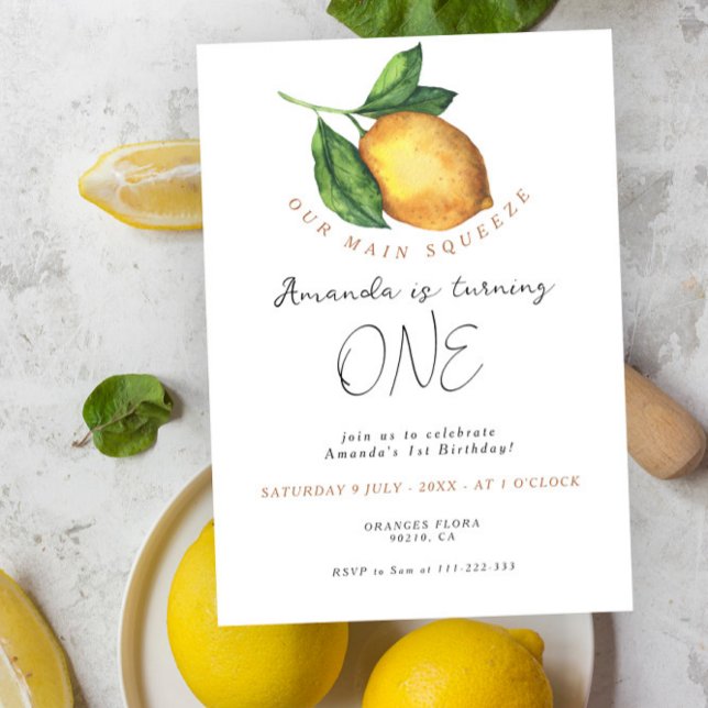 Lemonade citrus lemon 1st birthday invitation (Creator Uploaded)