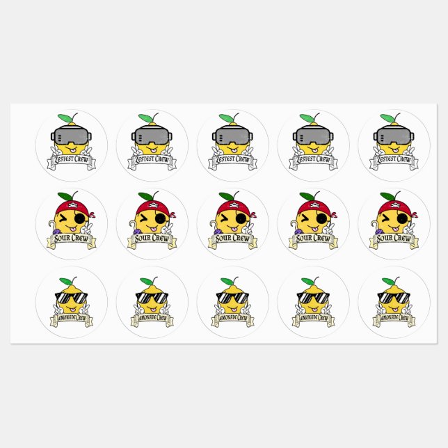 Lemonade Crew - Kawaii Peace Hand and Sunglasses Kids' Labels (Sheet)