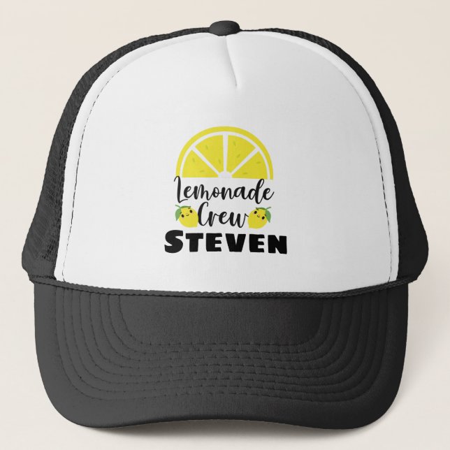 Lemonade Crew Personalized Lemonade Stand Button Trucker Hat (Front)