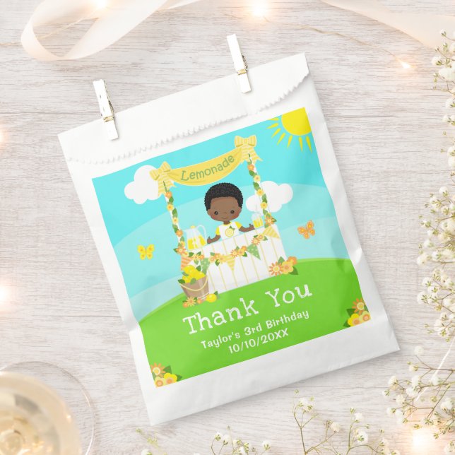 Lemonade Dark Skin Boy Birthday Thank You Favor Bag (Clipped)