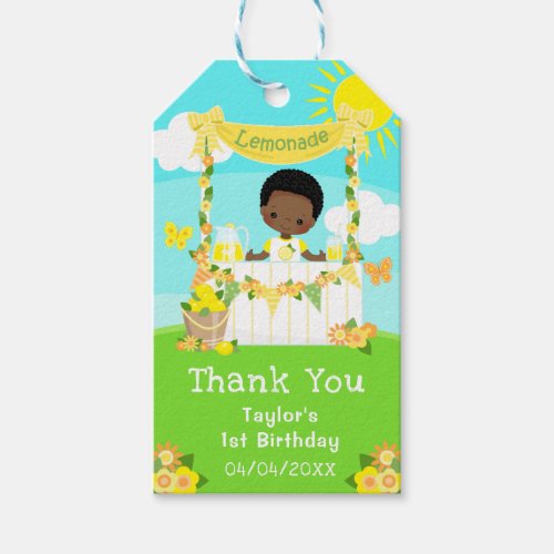 Lemonade Dark Skin Boy Birthday Thank You Gift Tags