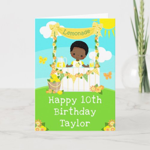 Lemonade Dark Skin Boy Happy Birthday  Card