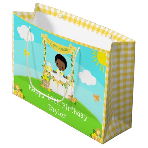 Lemonade Dark Skin Boy Happy Birthday Large Gift Bag