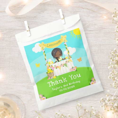 Lemonade Dark Skin Girl Birthday Thank You Favor Bag