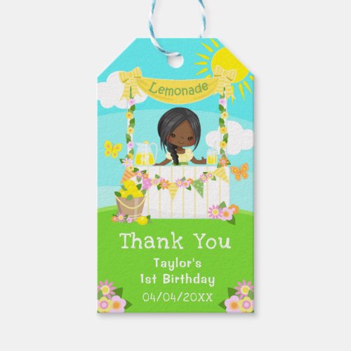 Lemonade Dark Skin Girl Birthday Thank You Gift Tags