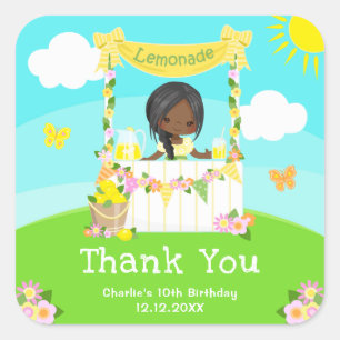 Lemonade Dark Skin Girl Birthday Thank You Square Sticker