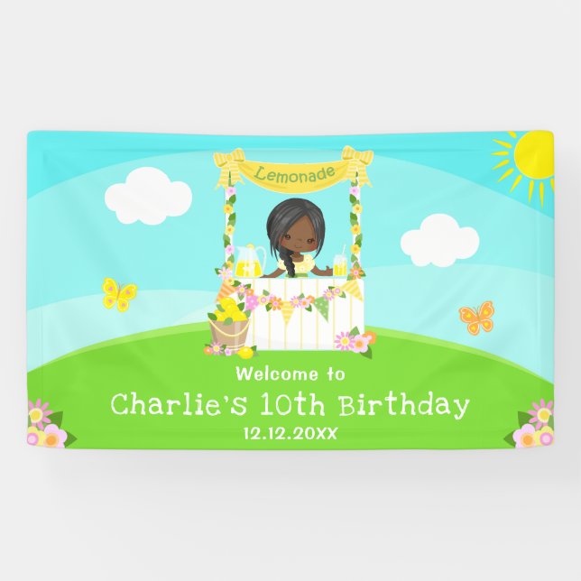 Lemonade Dark Skin Girl Birthday Welcome Banner (Horizontal)