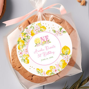 Lemonade Floral 1st Birthday Classic Round Sticker