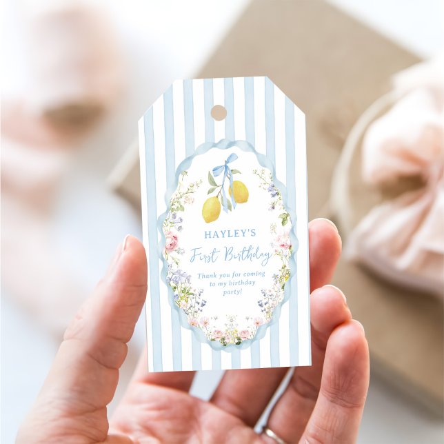Lemonade Floral Blue Birthday Gift Tag (Creator Uploaded)