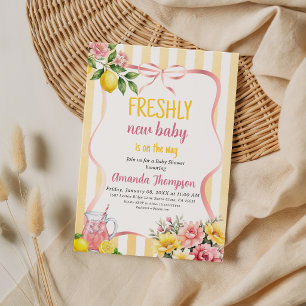 Lemonade Floral Girl Freshly New Lemon Baby Shower Invitation