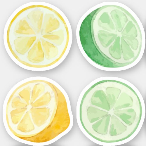 Lemonade lemon and green limes watercolor set sticker