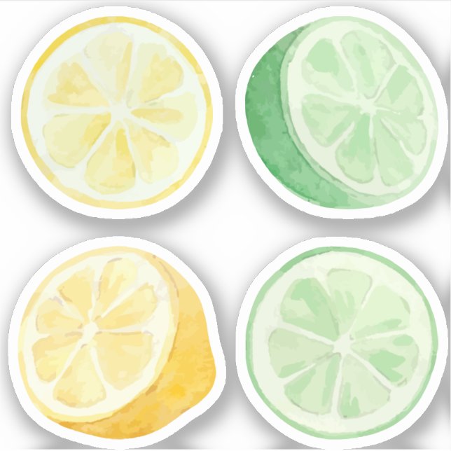 Lemonade lemon and green limes watercolor set sticker (Front)
