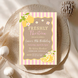 Lemonade Lemon Freshly 13th Birthday Invitation