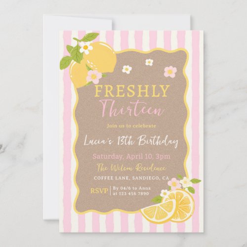 Lemonade Lemon Freshly 13th Birthday Invitation