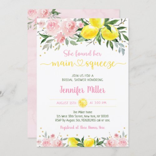 Lemonade Main Squeeze Pink Gold Bridal Shower Invitation