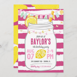 Lemonade Mason Jar Summer Birthday Invitation