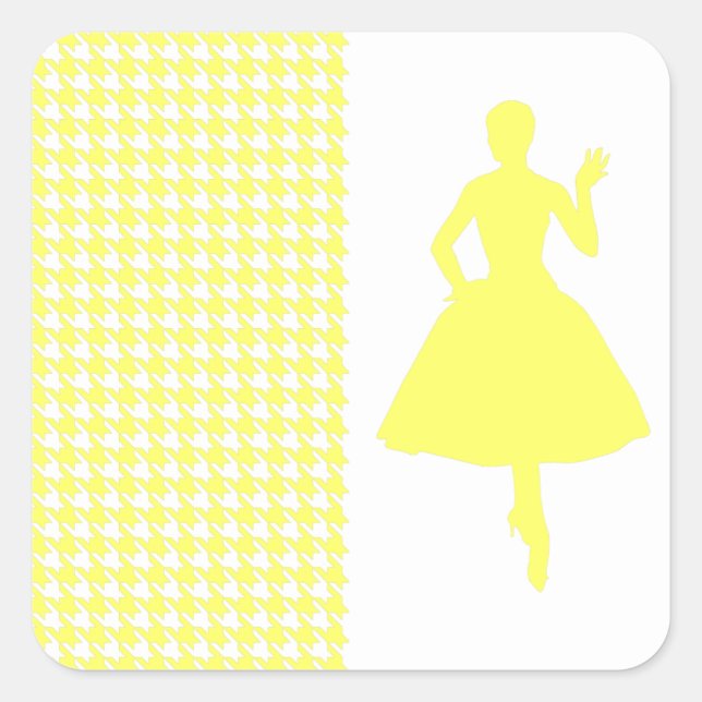 Lemonade Modern Houndstooth w/ Fashion Silhouette Square Sticker (Front)