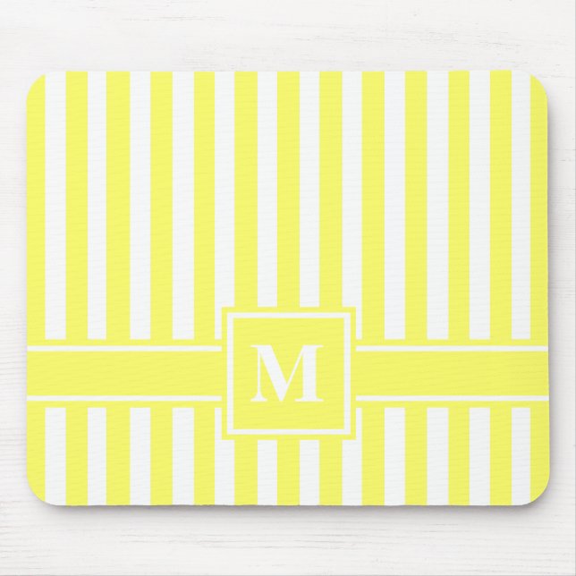 Lemonade Modern Stripe with Monogram Mouse Pad (Front)