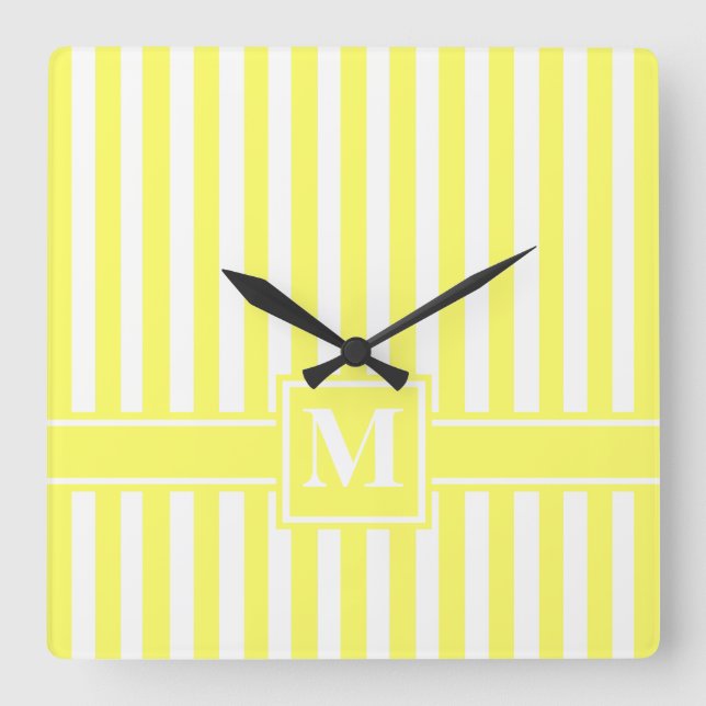 Lemonade Modern Stripe with Monogram Square Wall Clock (Front)