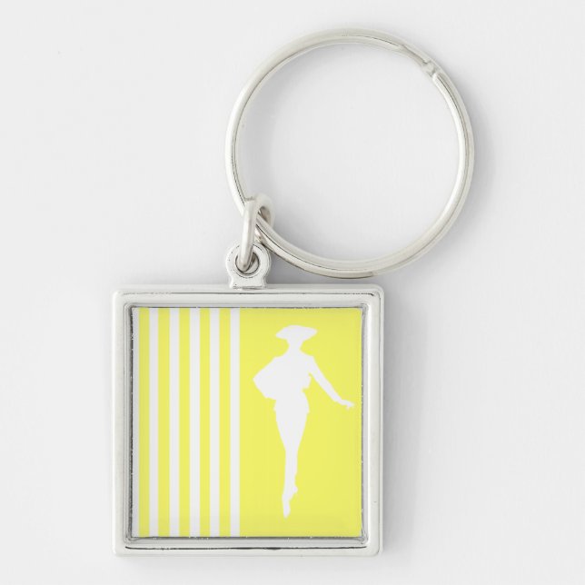Lemonade Modern Stripes with Fashion Silhouette Keychain (Front)