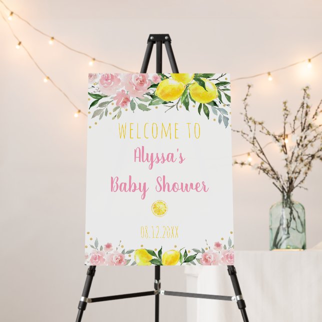 Lemonade Pink Floral Baby Shower Welcome Foam Board (In Situ (Stand))