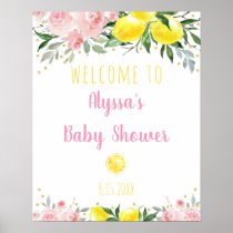 Lemonade Pink Floral Baby Shower Welcome Poster