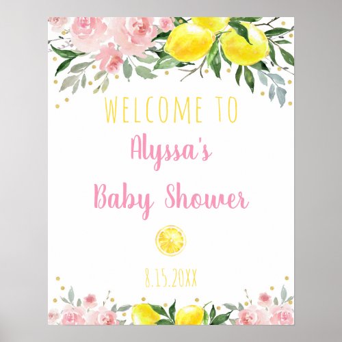 Lemonade Pink Floral Baby Shower Welcome Poster