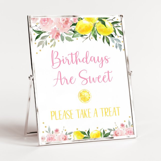 Lemonade Pink Floral Birthday Treats Sign (Creator Uploaded)